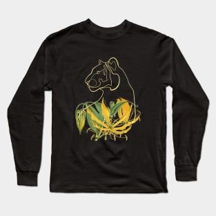 Yellow Lily Line Art Turned Tiger Head Long Sleeve T-Shirt